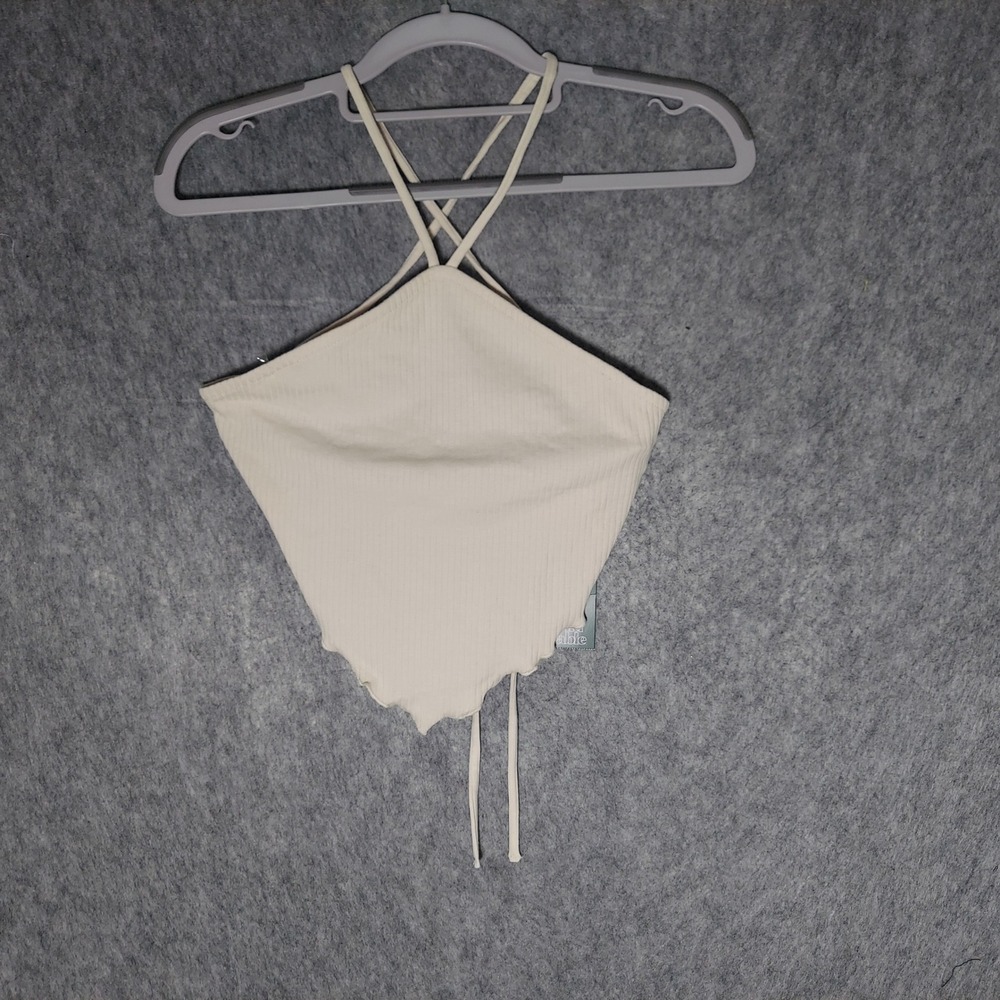 Wild Fable Cotton Handkerchief Halter Top M Cream Y2K Ribbed Knit Strappy Back